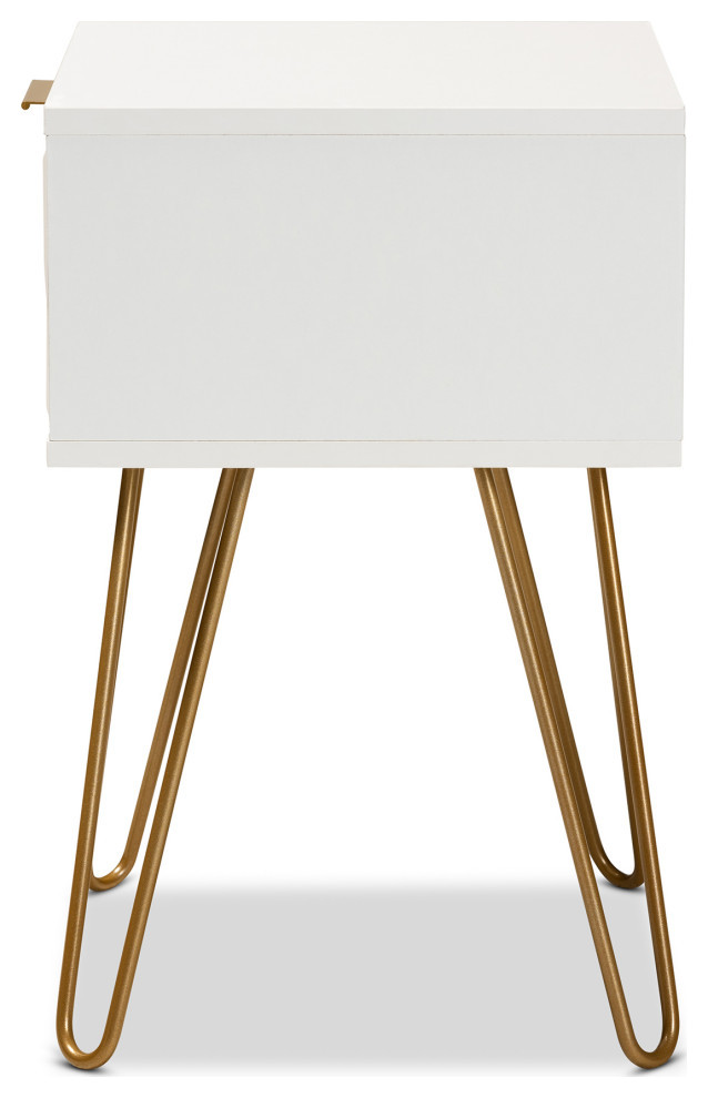 Brandt Glam and Luxe White Finished 1 Drawer End Table   Midcentury   Side Tables And End Tables   by Baxton Studio  Houzz