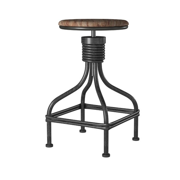 Vintage Metal Frame Swivel Counter Bar Stool with Round Padded Seat， Brown and Gray