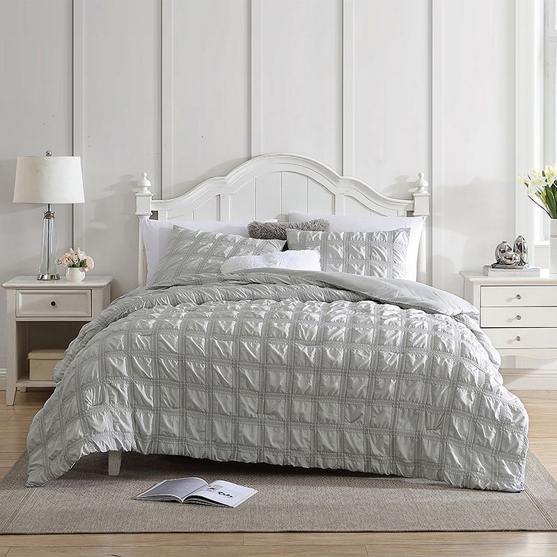 Swift Home Modern Textured Seersucker on Check Pattern Comforter Set with Shams