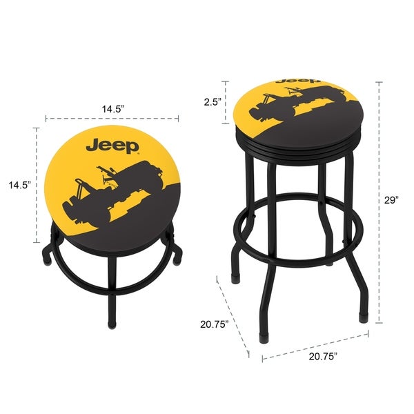 Jeep Silhouette 360 Degree Swivel Black Ribbed Barstool with Foam Padded Seat - 20.75 x 20.75 x 29