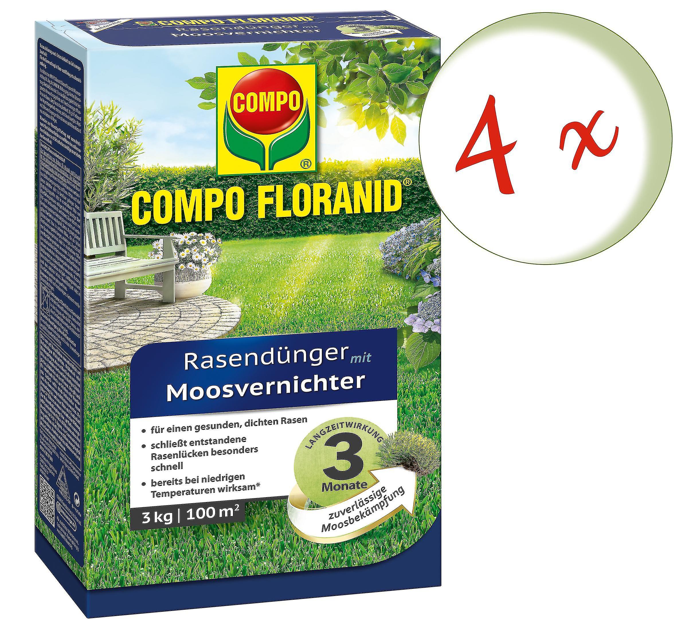 4 x COMPO Floranid?? Rasend??nger mit Moosvernichter， 3 kg