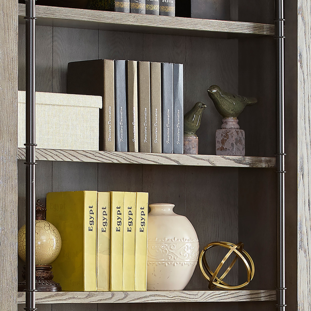 8  x27Tall Bookcase Wall With Ladder  Storage Organizer  Gray   Industrial   Bookcases   by Martin Furniture  Houzz