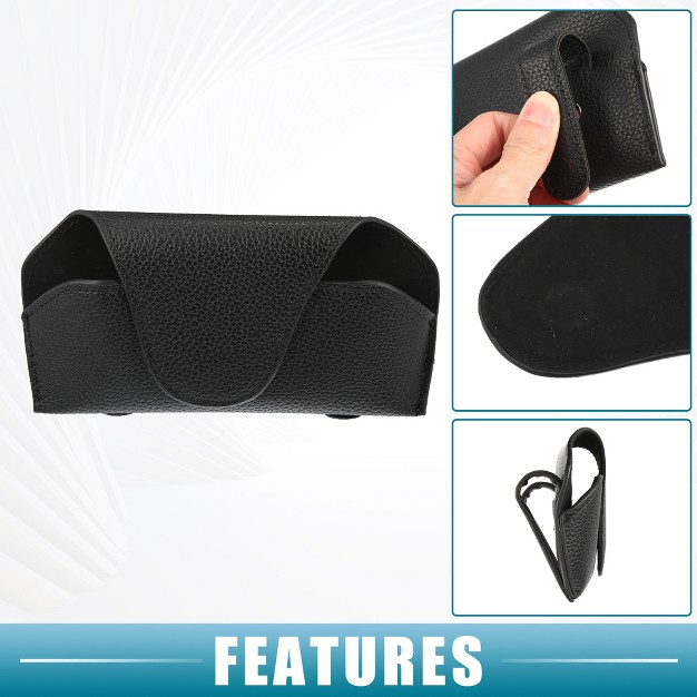 Unique Bargains Pu Leather Magnetic Double Clips Car Visor Sunglasses Holder Black 1 Pc