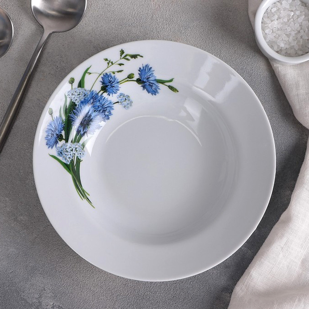 Deep Plate Kitchen Plates Dinnerware Cornflowers Porcelain Soup Plate Set of 4 Dinner Plate Serving Plate 16.9 fl oz (500 мл) Soup Bowl