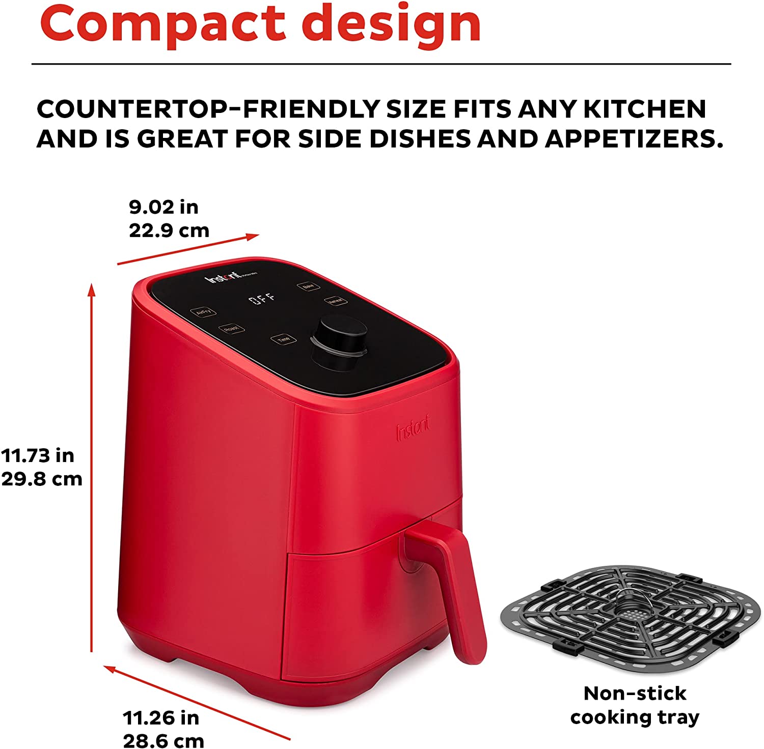 Instant Vortex 4-in-1， 2-QT Mini Air Fryer Oven Combo， From the Makers of Instant Pot with Customizable Smart Cooking Programs， Nonstick and Dishwasher-Safe Basket， App with over 100 Recipes， Red