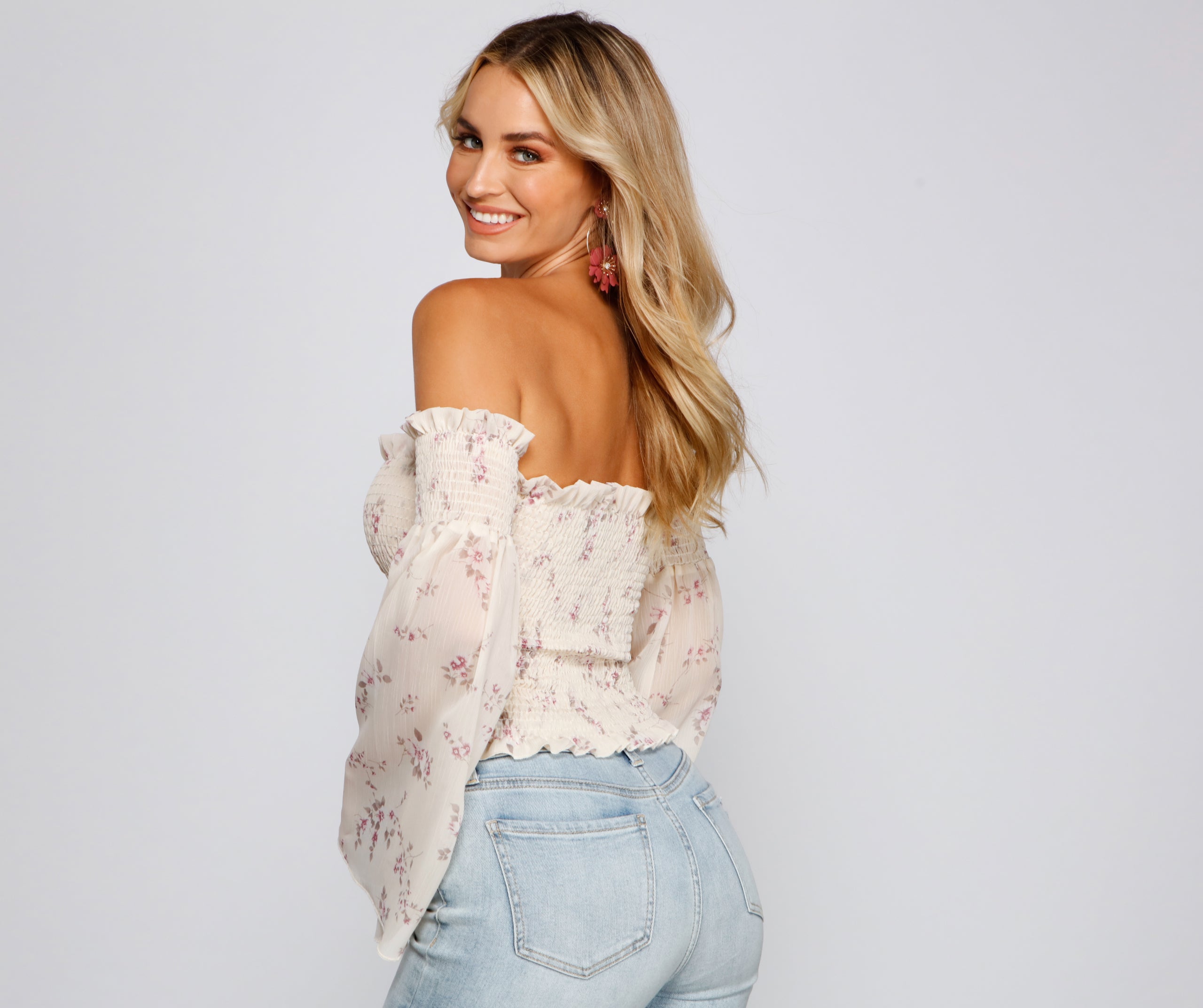 Radar On Florals Smocked Crop Top