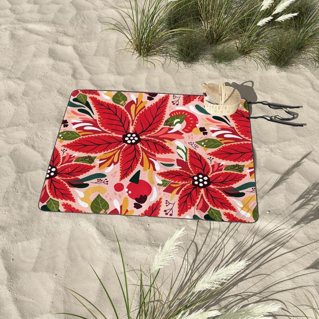 Avenie Abstract Floral Poinsettia Red Picnic Blanket deny Designs