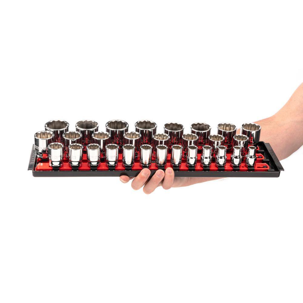 TEKTON 12 in. Drive 12-Point Socket Set with Rails (10 mm-38 mm) (29-Piece) SHD92128