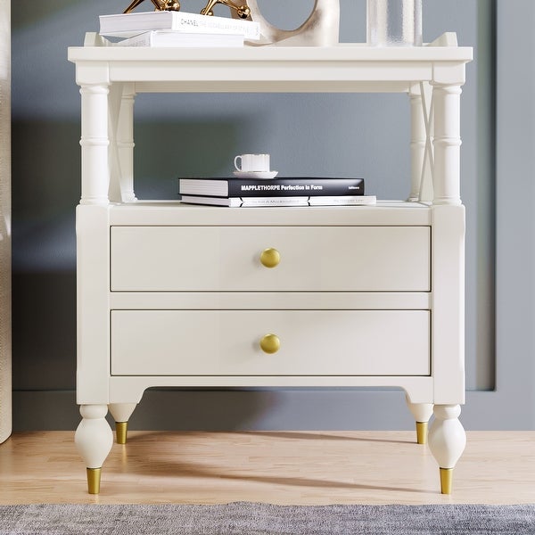 Modern White 2 Drawer Nightstand