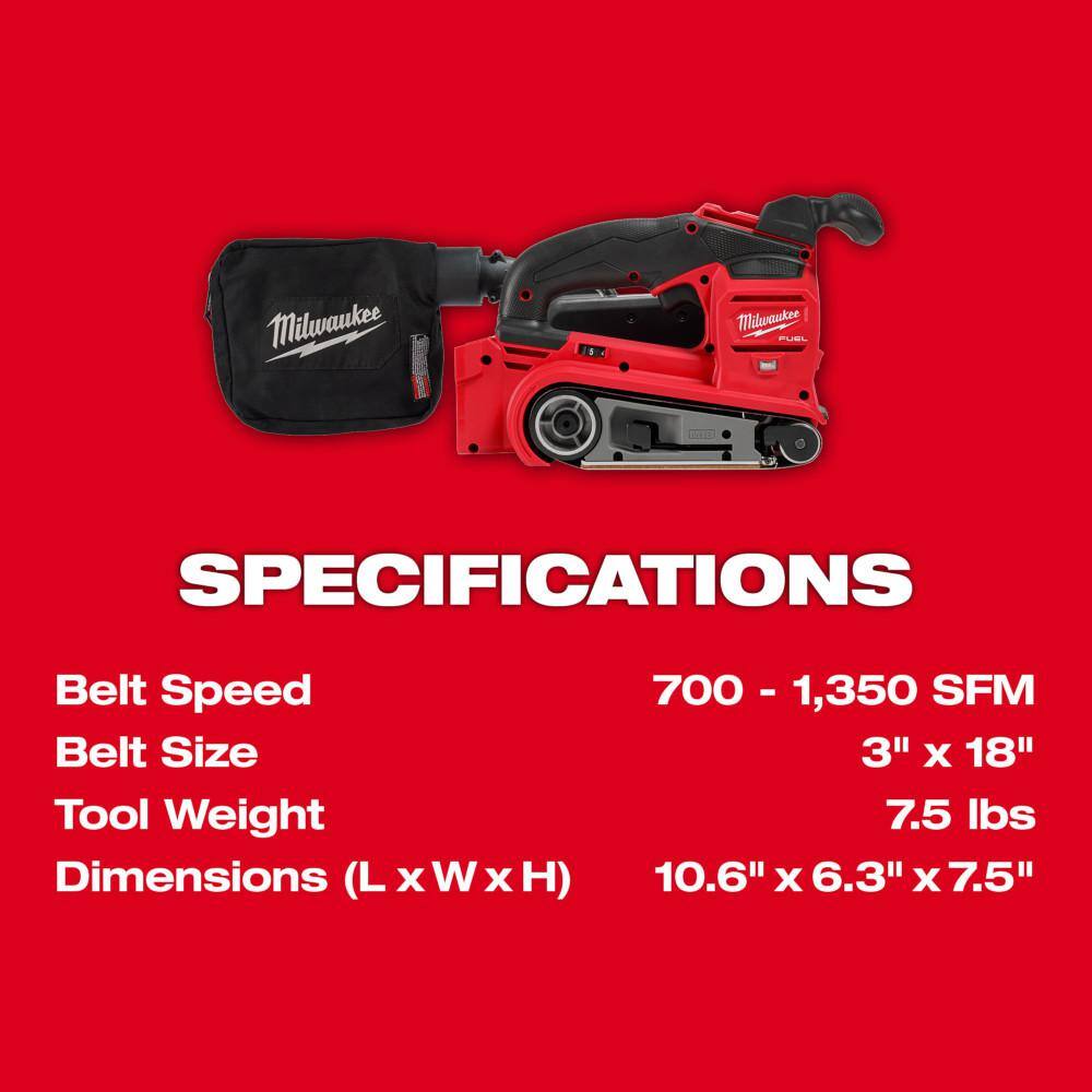 MW M18 FUEL 18-Volt Lithium-Ion Cordless Belt Sander with One 5.0 Ah Battery and Charger 2832-20-48-59-1850