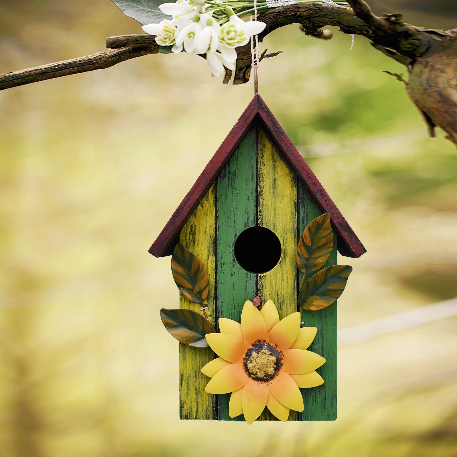 Wood Bird House for Outside Hanging Bird Box Decorative Hand Painted Birdhouse for Small Bird Finch Cardinal Wren Birdhouse Bird Home