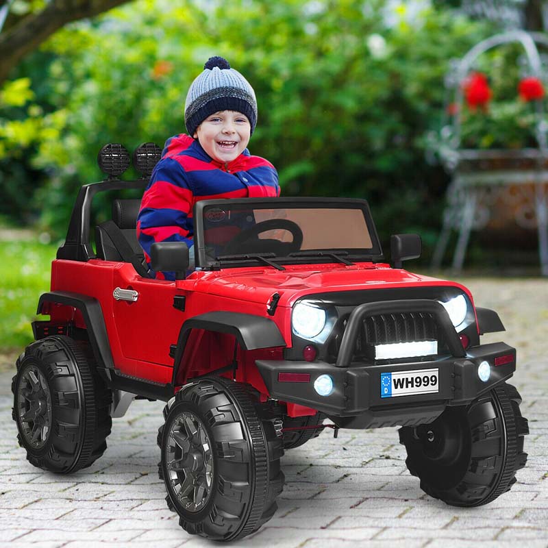 12V Kids Ride On Truck Battery Powered Riding Toy Car Jeep with Spring Suspension & Trunk