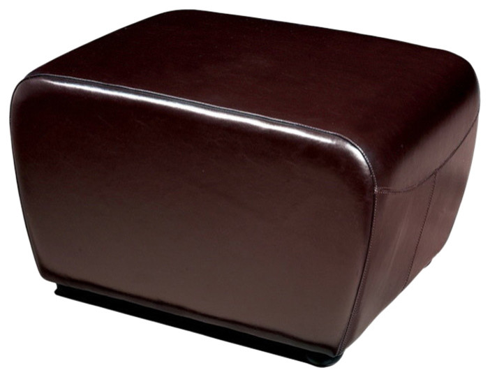 Baxton Studio Dark Brown Full Leather Ottoman With Rounded Sides   Contemporary   Footstools And Ottomans   by HedgeApple  Houzz