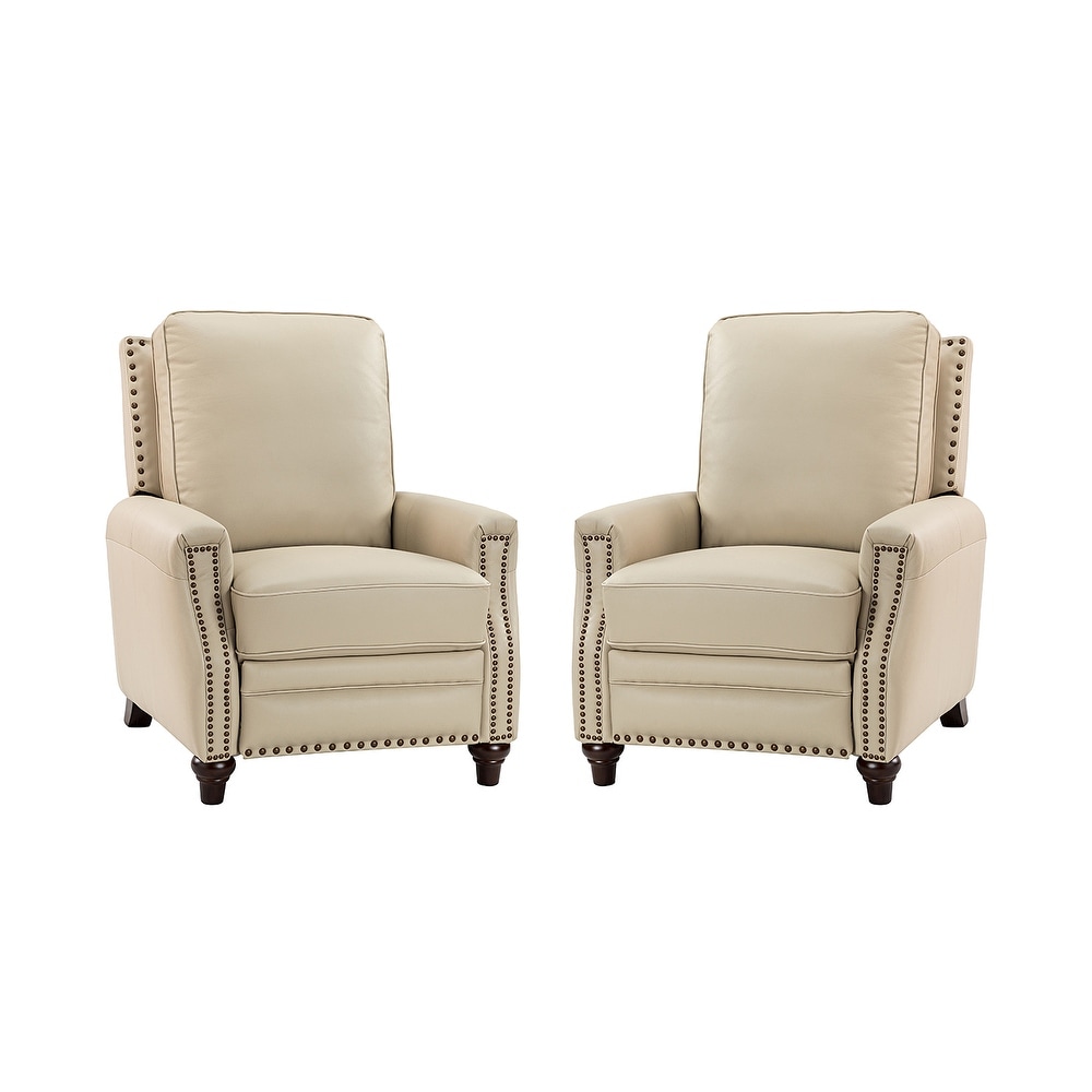 Cigar Mid century Genuine Leather Recliner with Nailhead Trim Set of 2 by HULALA HOME