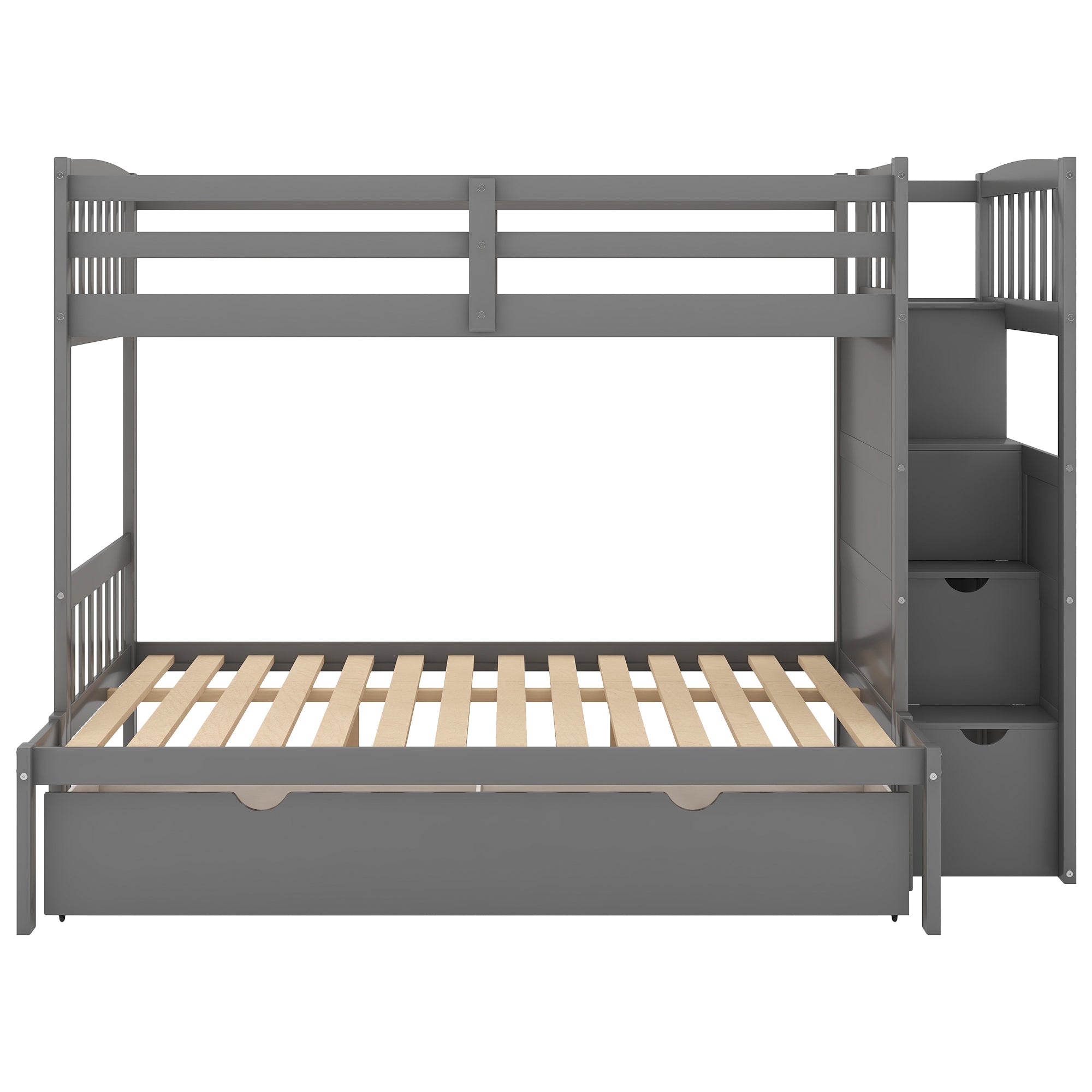 Euroco Twin over Twin/Full Bunk Bed for Kids Bedroom, Gray