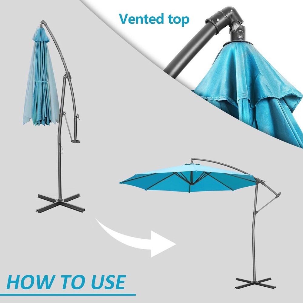 Zenova 10FT Patio Offset Umbrella with 360 Degree Rotation and Cross Base