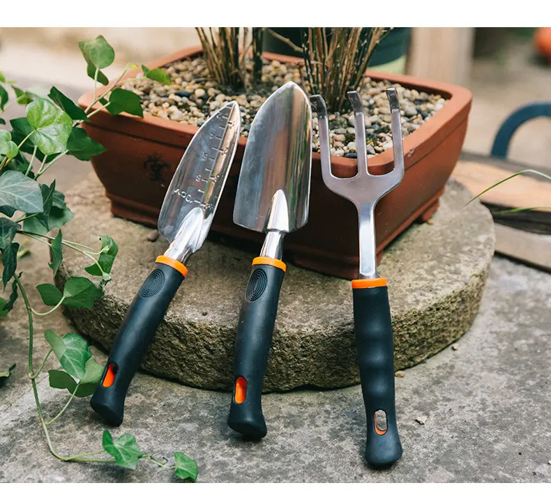 Gardening Shovel Rake Hand Tools 3PCS Aluminum oy Garden Tool Set with Non Slip Rubber Handle