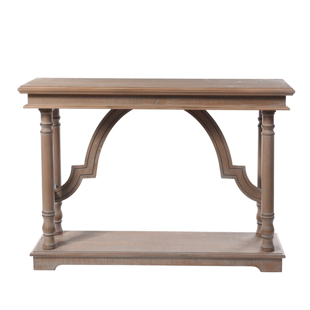 StyleCraft Wood Trestle Console Table with Arch Design   Brown with Whitewash Undertones