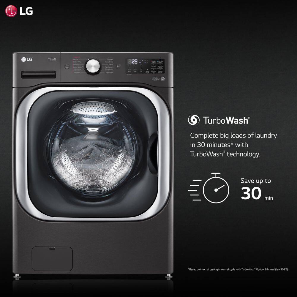 LG 5.2 cu. Ft  Stackable SMART Front Load Washer in Black Steel with Steam  Turbowash Technology WM8900HBA