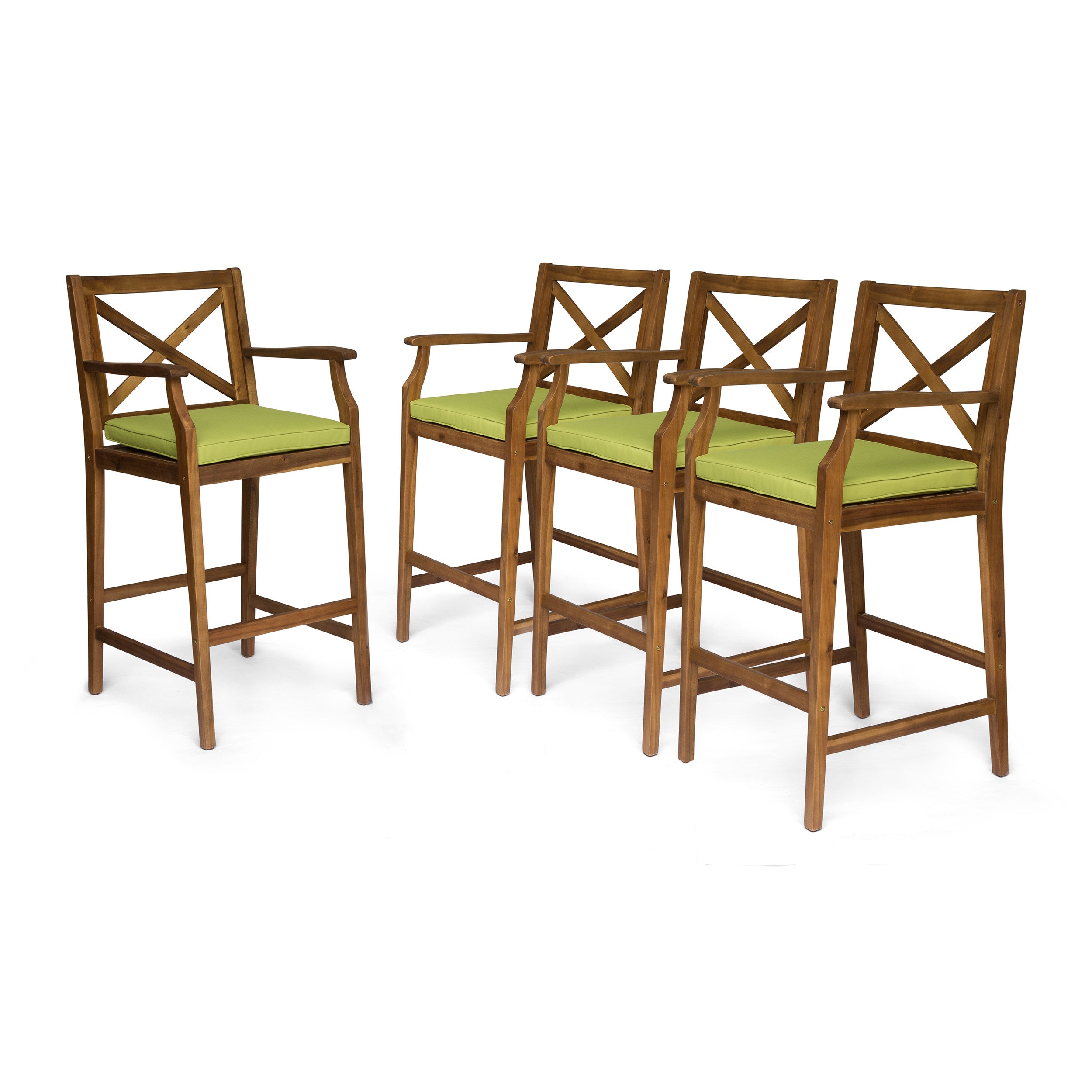 Doric Outdoor Rustic Acacia Wood Barstools with Cushions (Set of 4)