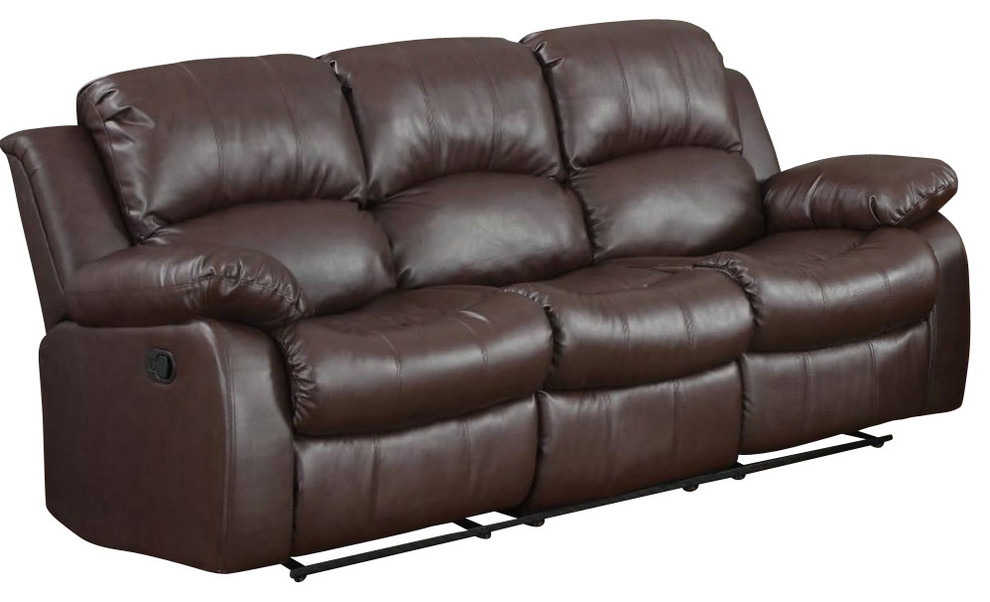 Homelegance Cranley Double Reclining Sofa  Brown Leather   Traditional   Sofas   by Beyond Stores  Houzz