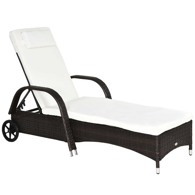 Outsunny Patio Wicker Chaise Lounge Pe Rattan Outdoor Lounge Chair With Cushion Height Adjustable Backrest amp Wheels