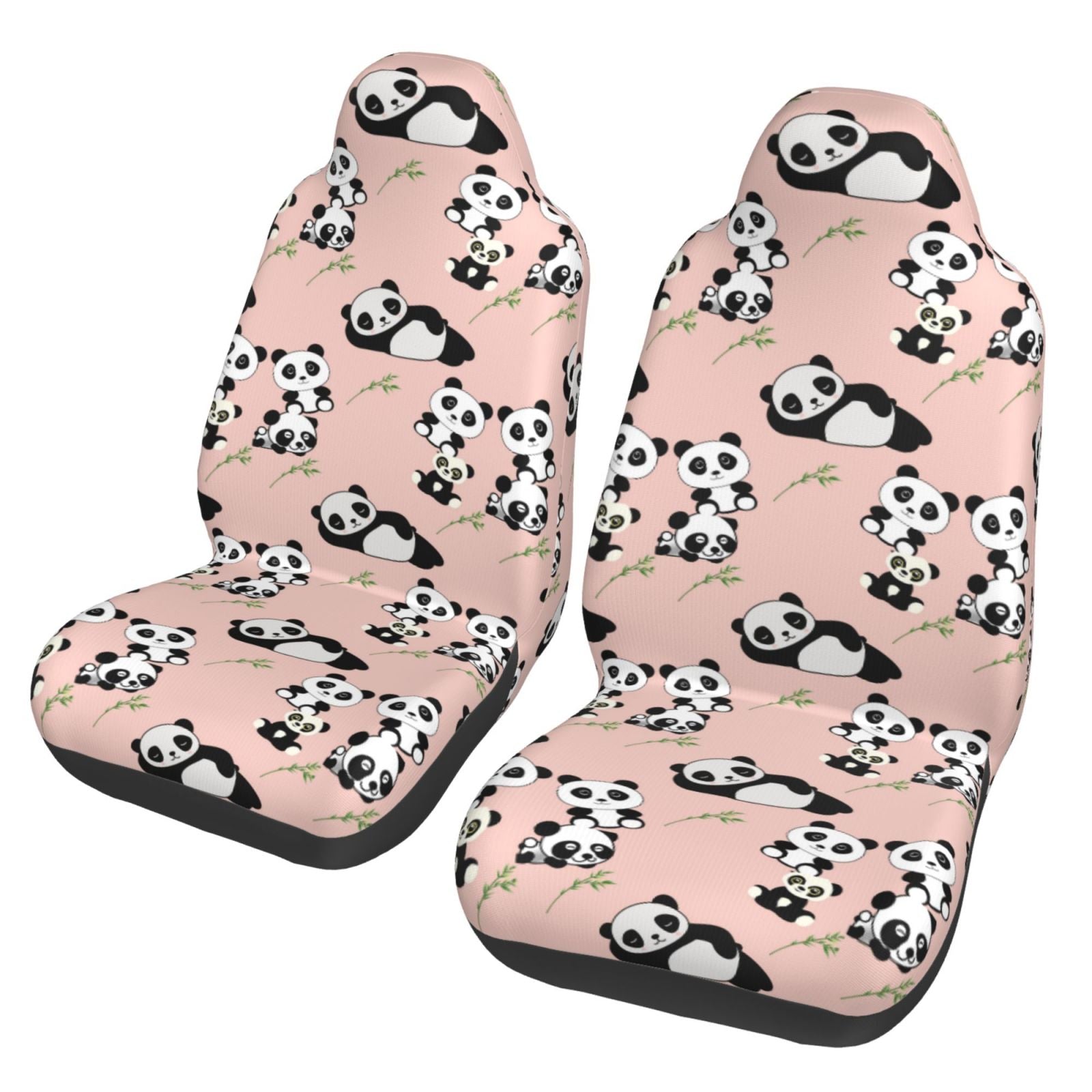 TEQUAN Front Seat Covers， Funny Pandas Pink Pattern 2 Piece Car Seat Cover Fit Most Car SUV Truck Van