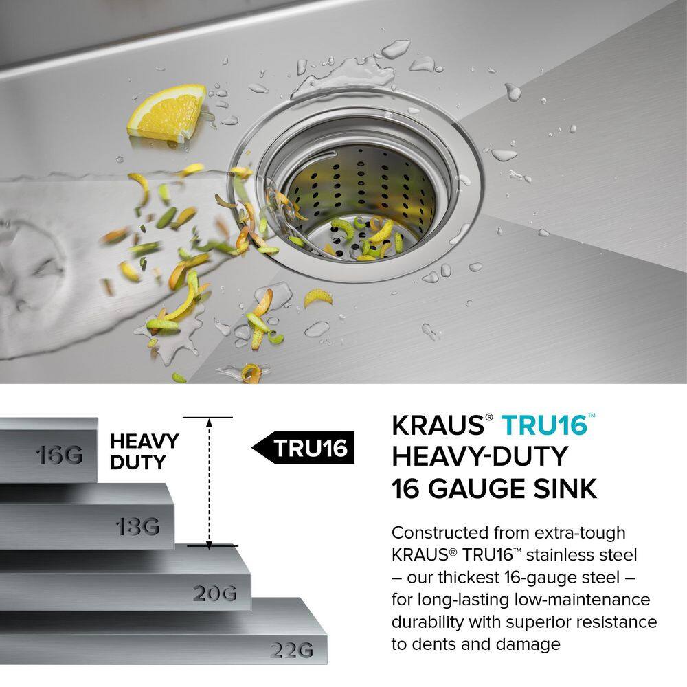 KRAUS Standart PRO 32 in. Undermount Single Bowl 16 Gauge Stainless Steel Kitchen Sink with Accessories KHU100-32