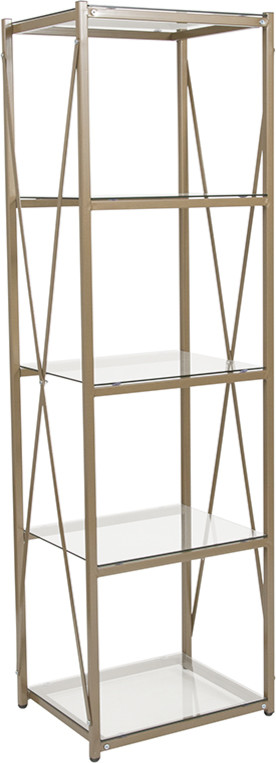 Mar Vista Collection 4 Shelf 64 quotH Cross Brace Glass Bookcase  Matte Gold   Contemporary   Bookcases   by First of a Kind USA Inc  Houzz