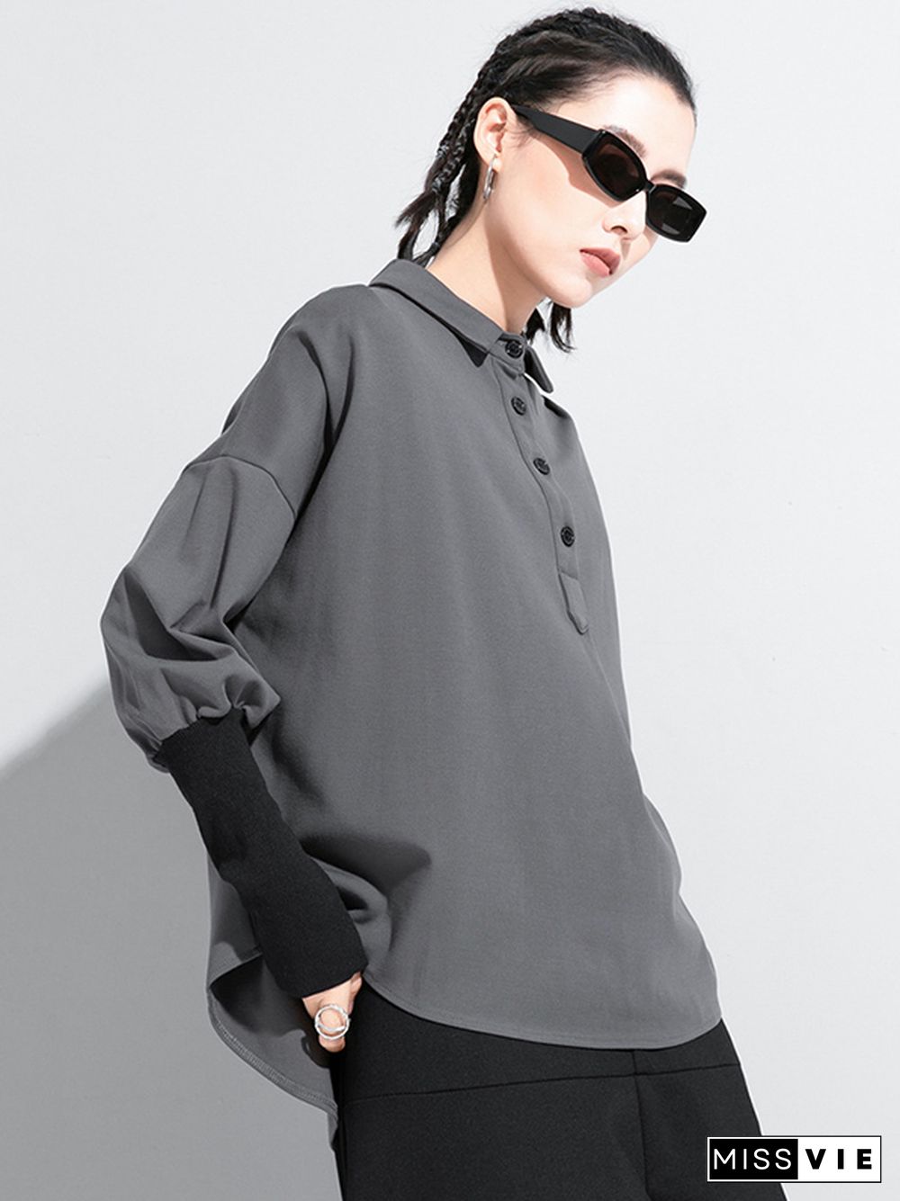 Original Split-Joint Gray&Black Polo Shirt Tops