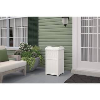 33 Gal. Hideaway Trash Can for Patio Resin Outdoor Trash with Lid - Use in Backyard Deck or Patio White PU7JYK1ZWL