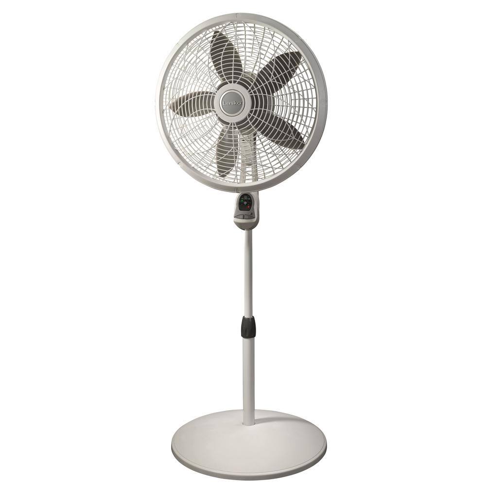 Lasko Elegance and Performance Adjustable-Height 18 in. 3 Speed White Oscillating Pedestal Fan with Timer and Remote Control 1850