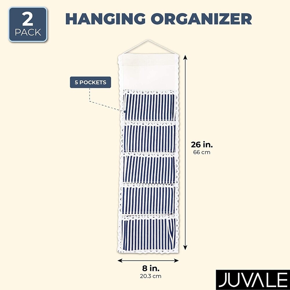 5 Pocket Small Hanging Organizer (Blue  8 x 26 In  2 Pack)