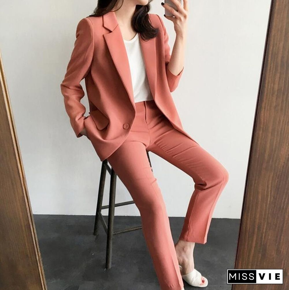 New Professional Business Work Suits With 2 Piece Jackets + Pants For Ladies Office Blazers Outfits Female Trousers Sets