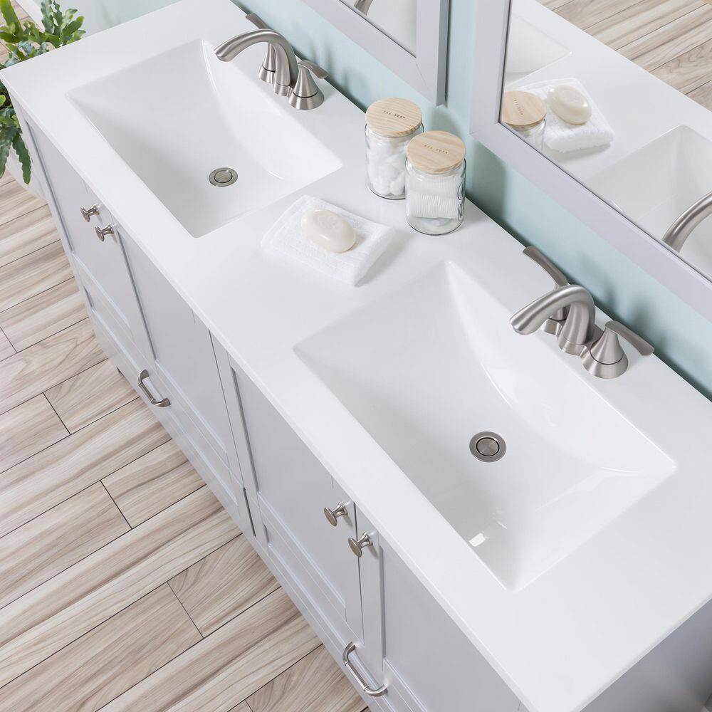 Glacier Bay Lancaster 60.25 in. W x 18.75 in. D Shaker Bath Vanity in Pearl Gray with White Cultured Marble Top LC60P2-PG