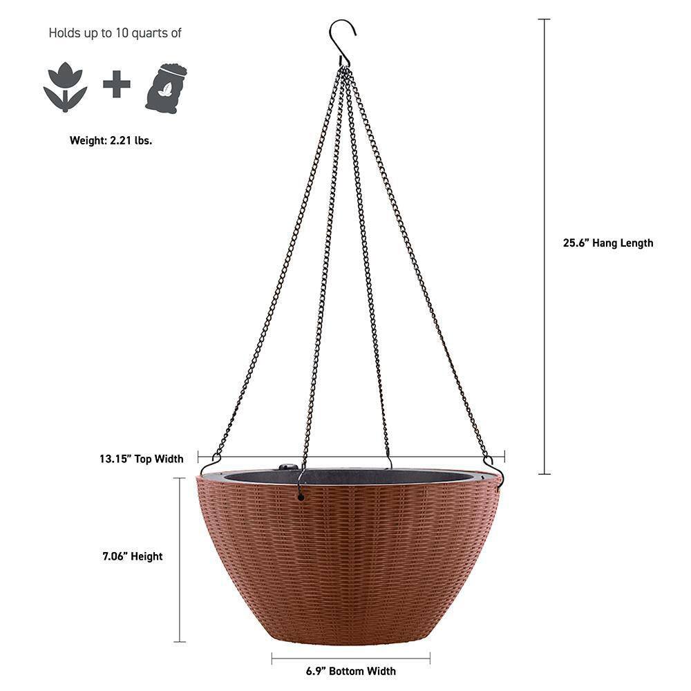 Southern Patio Magic Pot 13 in. x 13 in. 10 qt. Rustic Brown Resin Self-Watering High-Density Hanging Basket IndoorOutdoor Planter HDR-091332