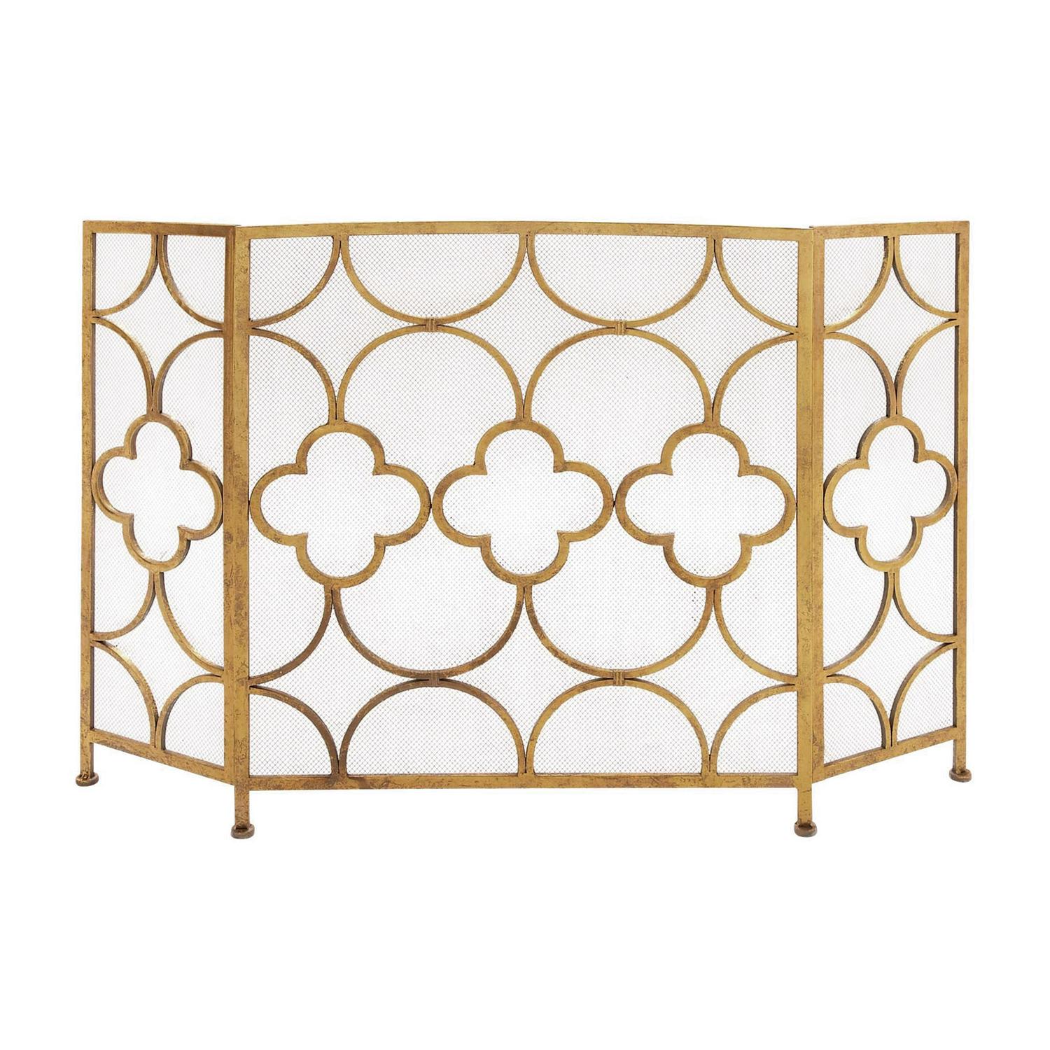 DecMode Elegant and Contemporary Geometric Designed Mesh Metal Fireplace Screen， 50 L x 35 H， Copper Frame