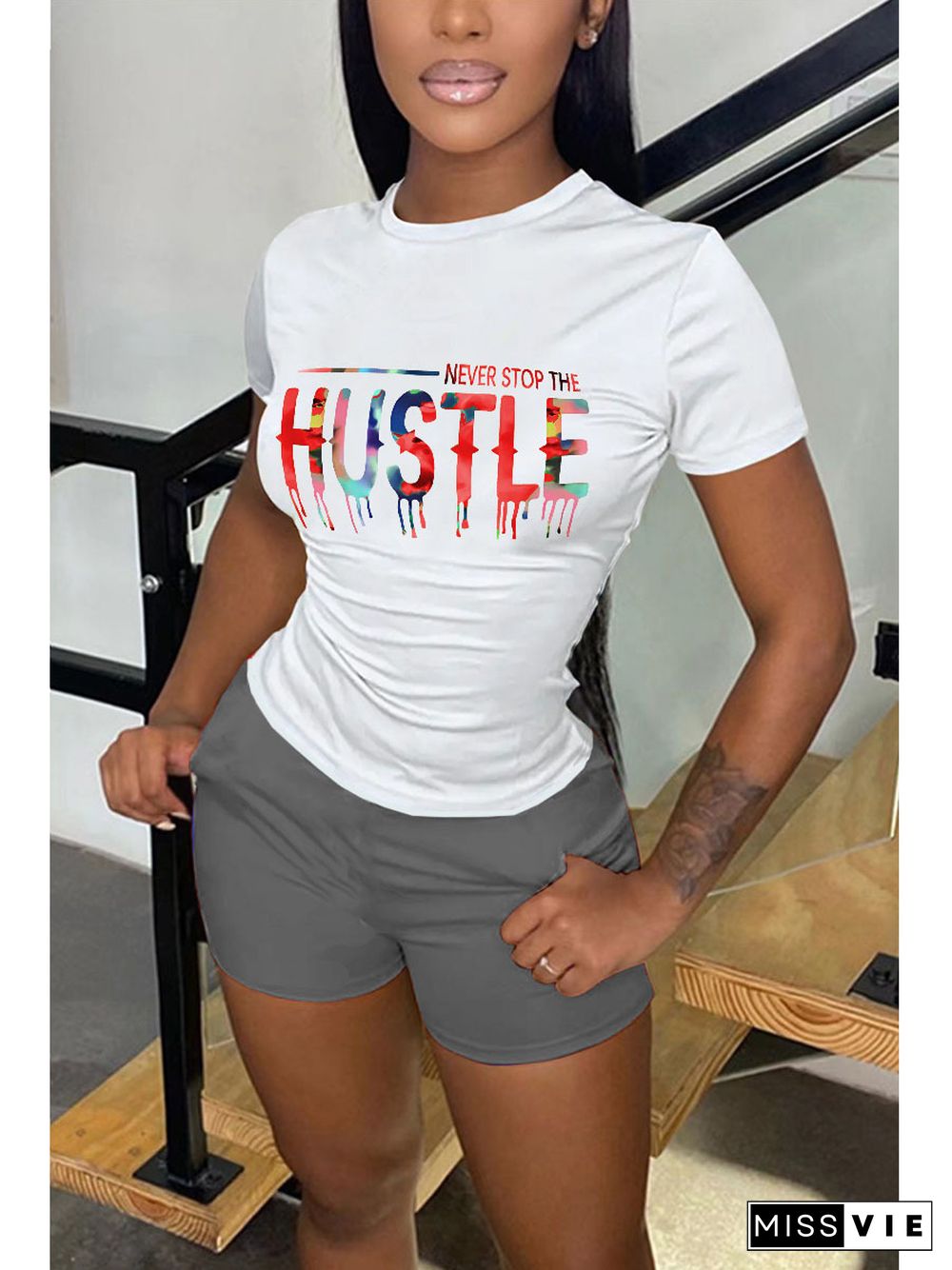 Casual Short Sleeve T Shirt and Shorts Plus Size Sets