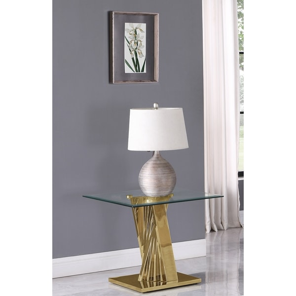 Best Quality Furniture Modern Glass End Table with Gold Spiral Base - End Table