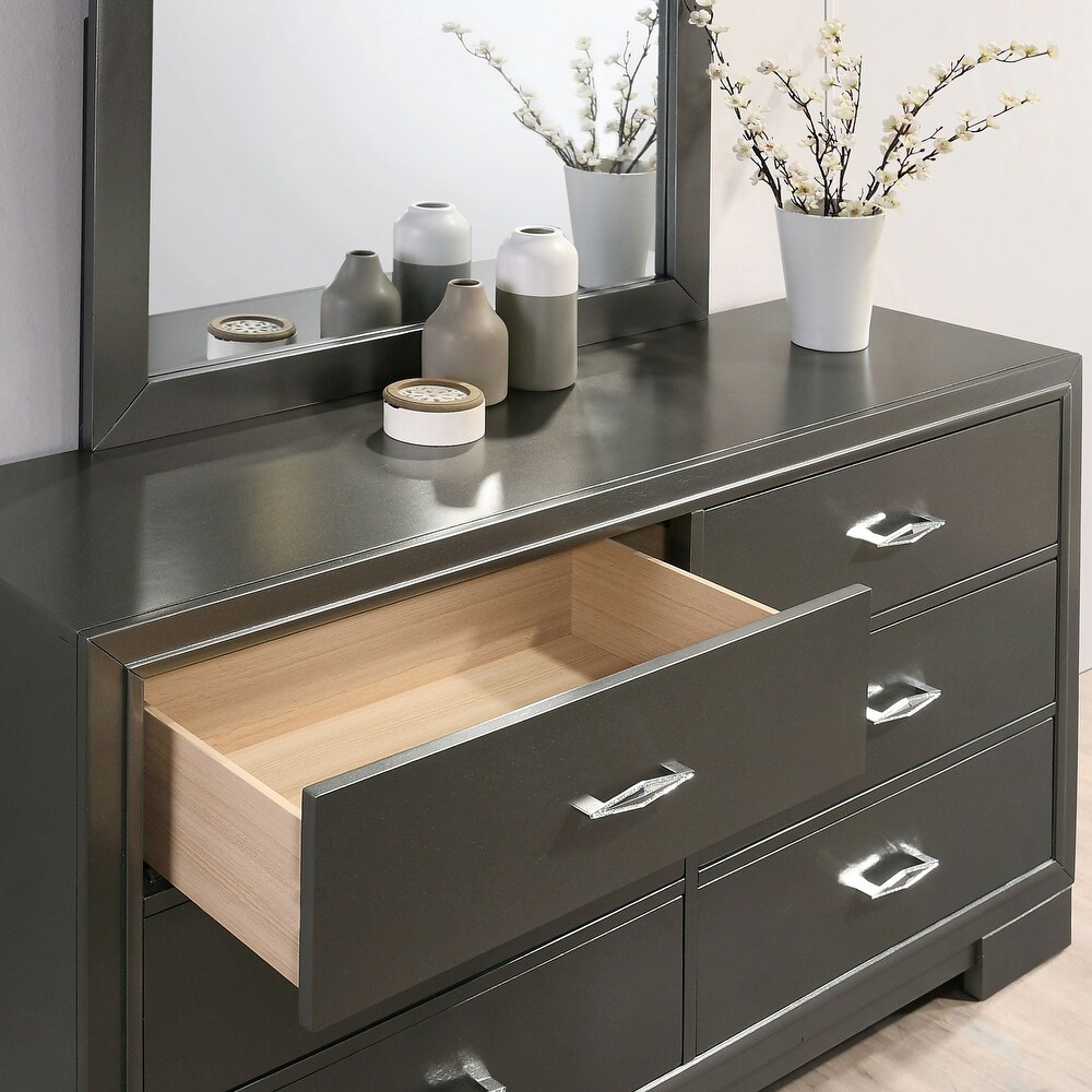 Lalt Contemporary Metallic Grey 58 inch Wide Wood 6 Drawer Dresser by Furniture of America