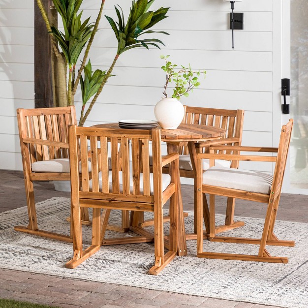 Saracina Home 5pc Modern Slatted Acacia Outdoor Dining Set With Round Table