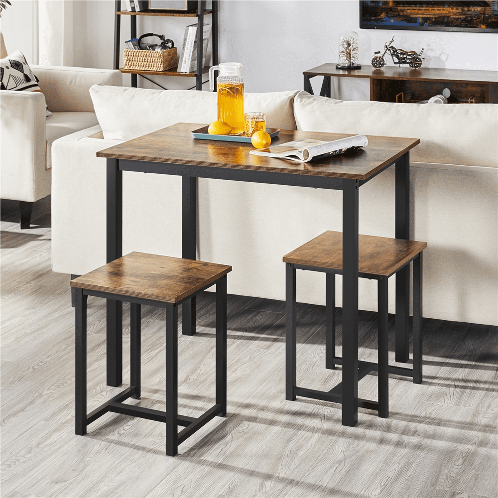 Yaheetech Industrial 3-Piece Dining Table Set w/ 2 Stools for Kitchen, Dining Room, Rustic Brown