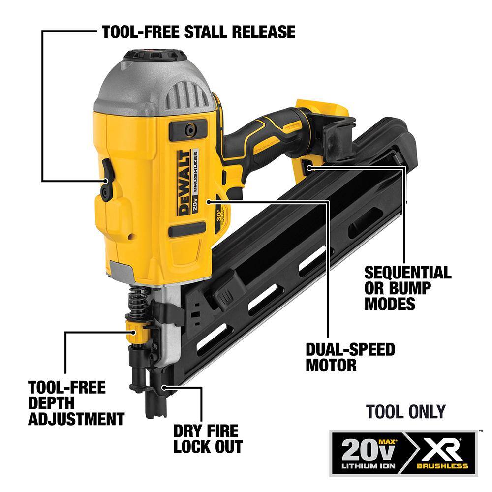 DEWALT DCN692B 20V MAX XR Lithium-Ion Cordless Brushless 2-Speed 30° Paper Collated Framing Nailer (Tool Only)