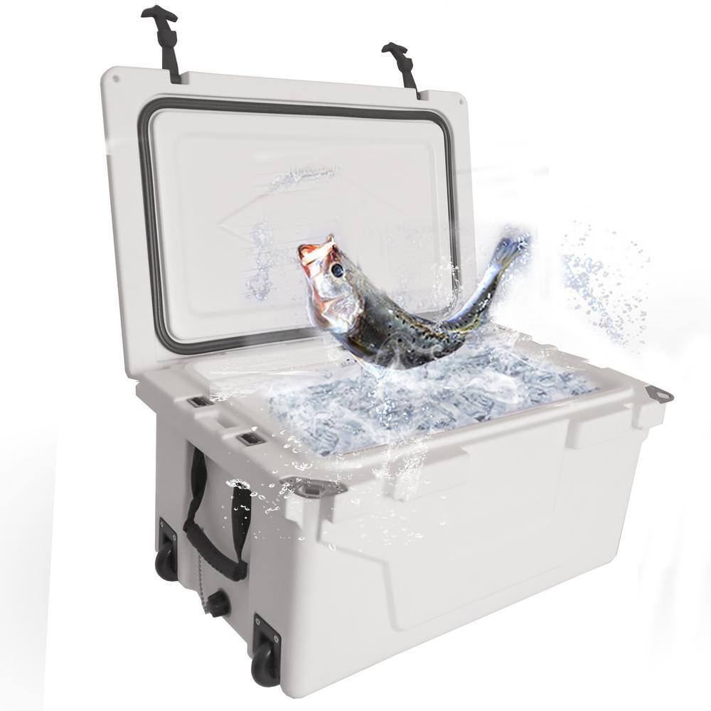 Tatayosi 18 .5 in. W x 29.5 in. L x 15.5 in. H White Portable Ice Box Cooler 65QT Outdoor Camping Beer Box Fishing Cooler P-DJ-106573
