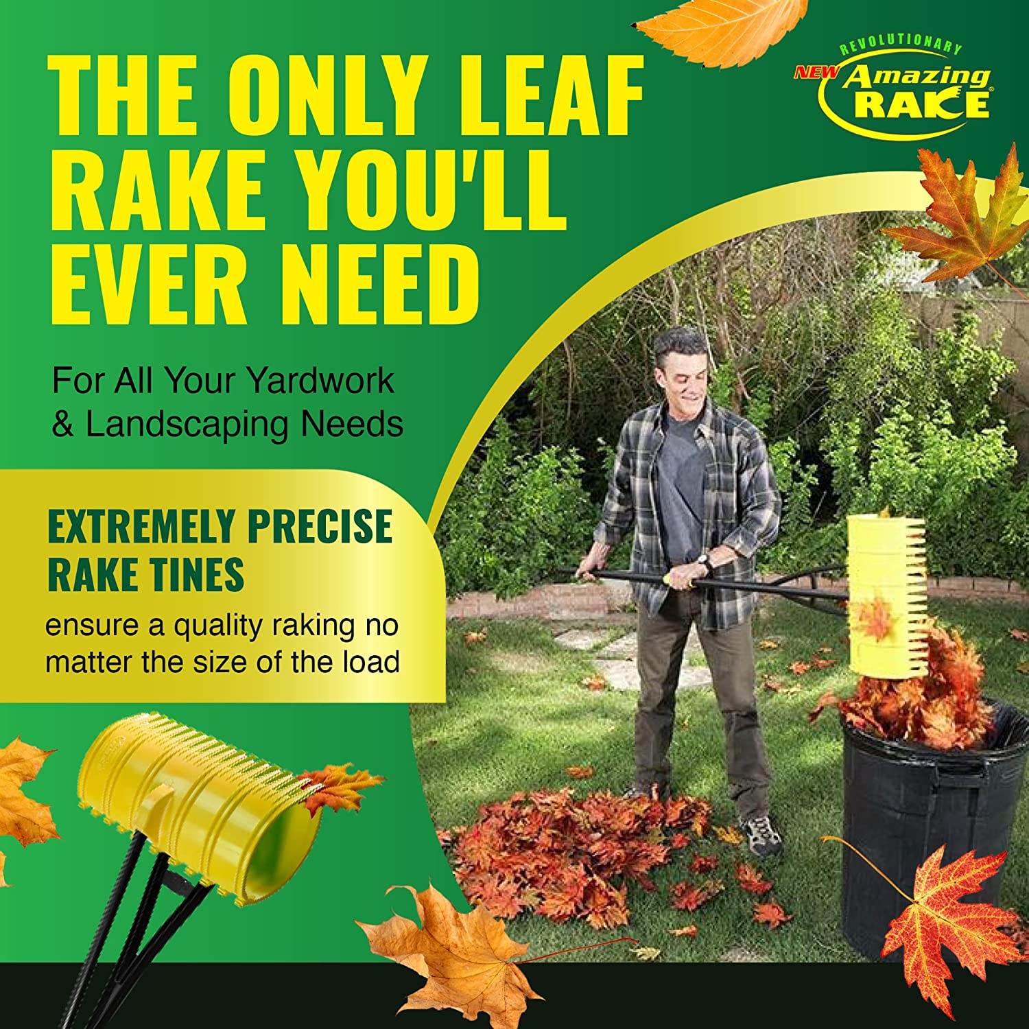 Amazing Rake Back Saving Garden Rake ― Leaf Rakes for Gardening ― Leaf Picker Upper ― Heavy Duty Leaves Claw & Rakes Lawns Garden Tool ― Easy Leaf & Grass Grabber Without Bending Over ― Green