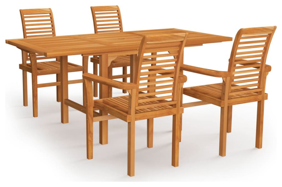 vidaXL Solid Teak Wood Patio Dining Set 7 Piece Garden Dinner Dinette Seat   Transitional   Outdoor Dining Sets   by vidaXL LLC  Houzz