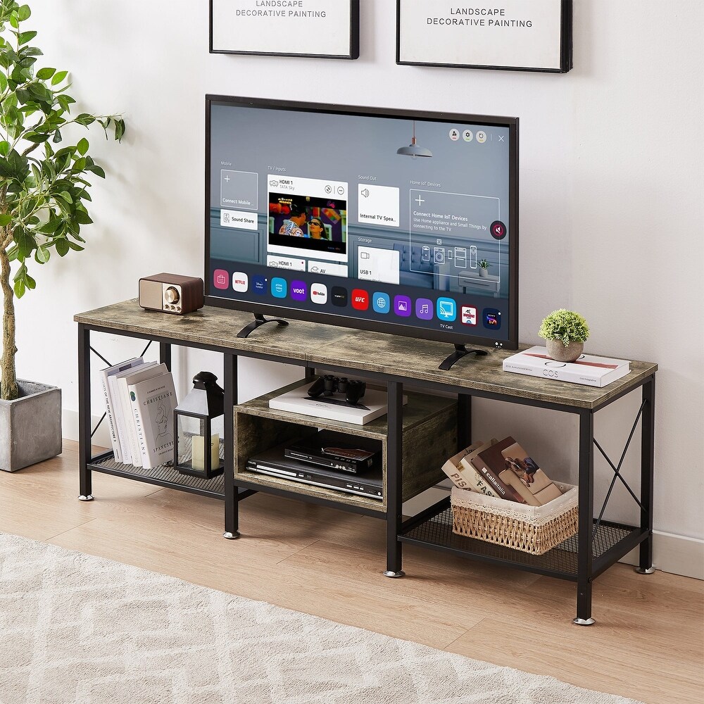 VECELO Large TV Console and TV Cabinet Industrial Entertainment Center for TVs up to 77  TV Stand