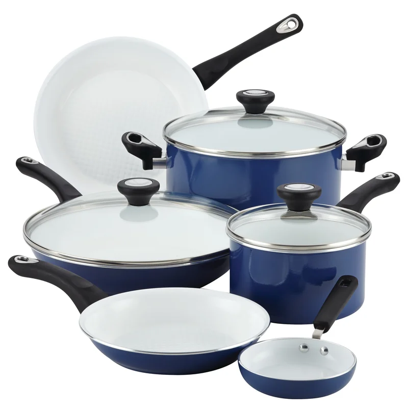 Farberware 17490 purECOok 12-Piece Aluminum Ceramic Nonstick Cookware Set in Blue