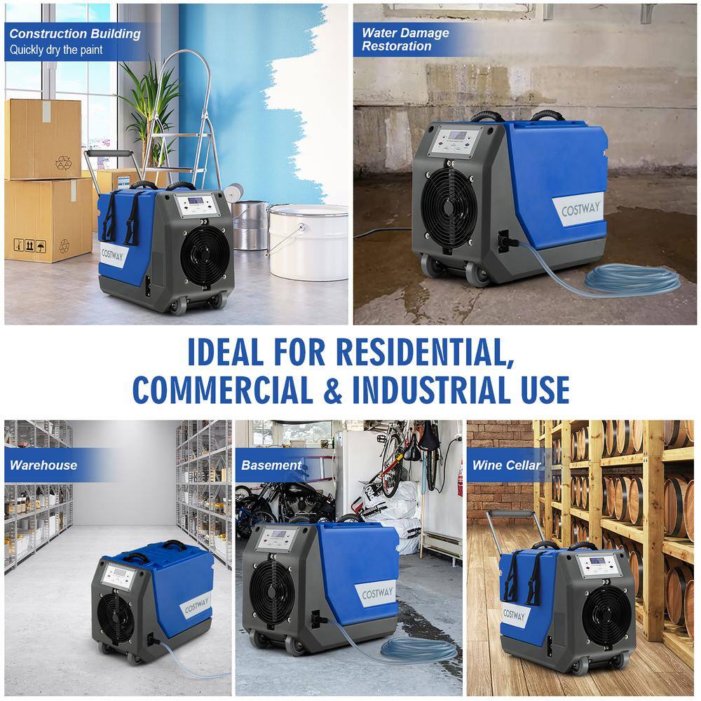 Costway 180-Pint Bucketless Dehumidifier Commercial Dehumidifier Industrial Dehumidifier with Pump  Drain Hose ES10196US-BL