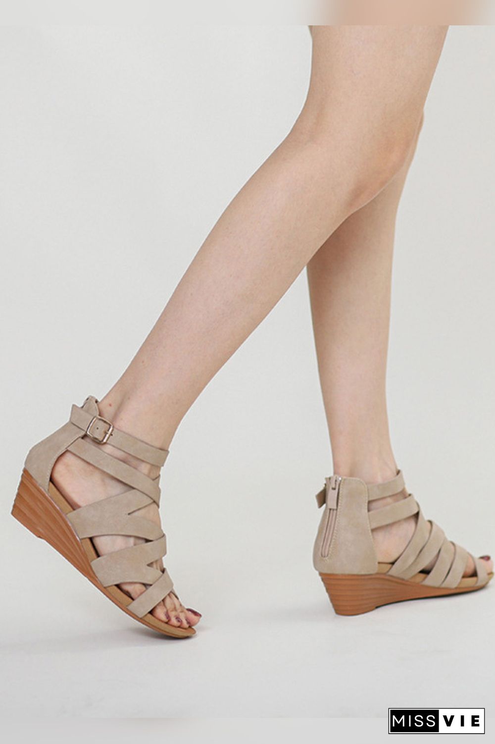 Criss Cross Strappy Zipper Platform Sandals